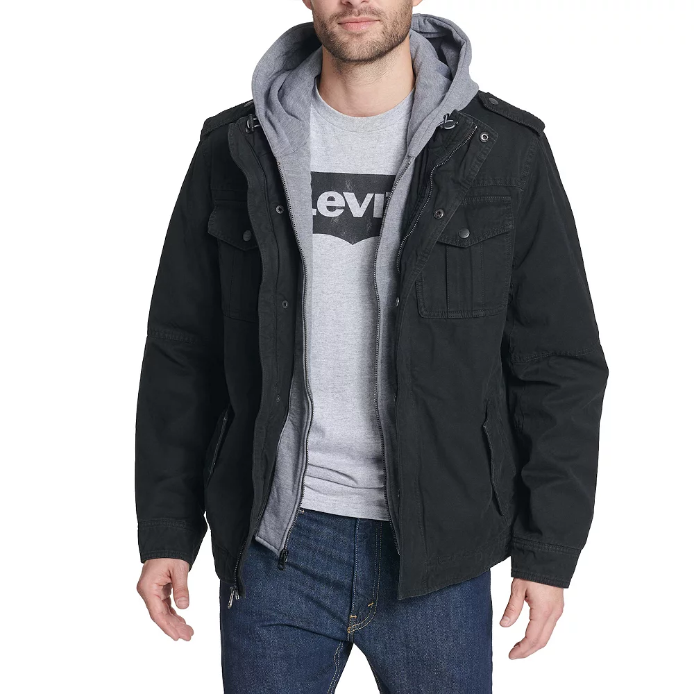 Men's Levi's® Washed Cotton Sherpa-Lined Hooded Trucker Jacket - Image 2