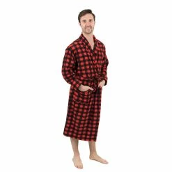 Leveret Mens Fleece Robe Plaid