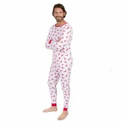 Leveret Mens Two Piece Cotton Pajamas Reindeer Red and White