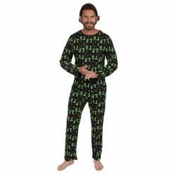Leveret Mens Two Piece Cotton Loose Fit Pajamas Alien