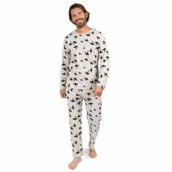 Leveret Mens Two Piece Cotton Loose Fit Pajamas Bird Gray