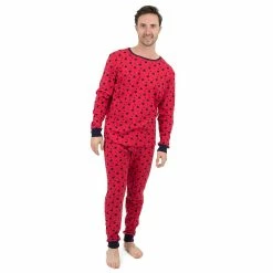 Leveret Mens Two Piece Cotton Pajamas Navy Hearts
